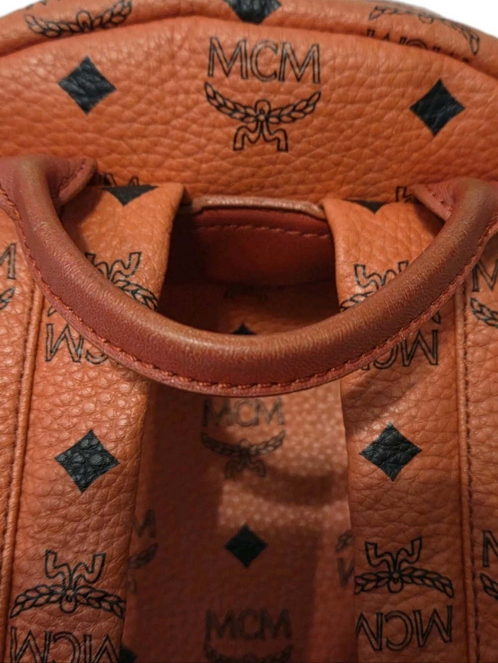 MCM Redish/ Pink Leather FULL Size Studded Backpack w Gold Hardware (EUC) - Picture 9 of 17